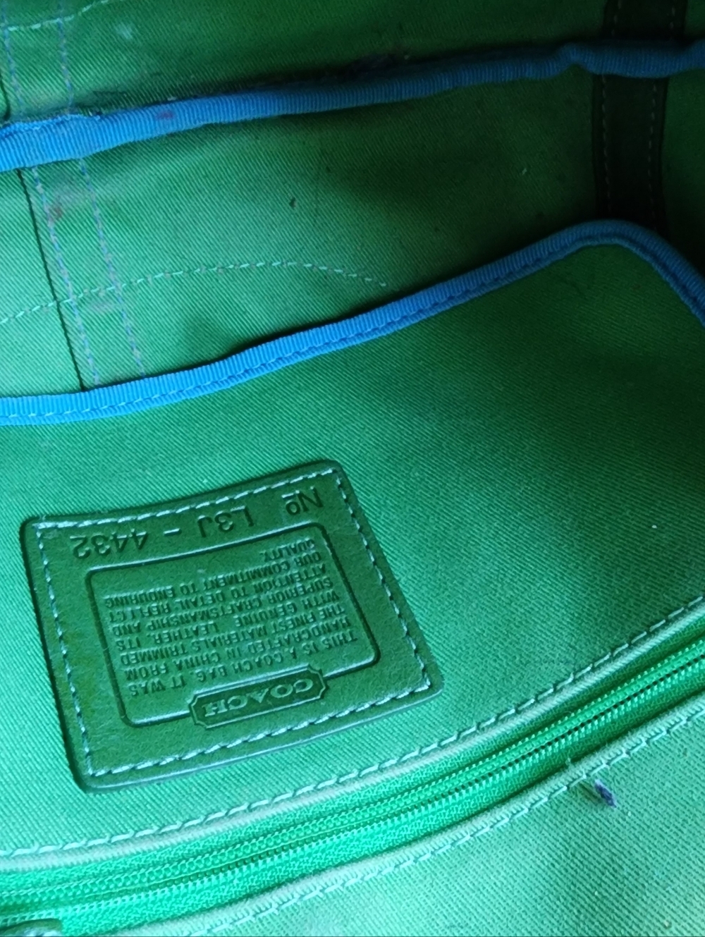 Coach Cream and Light Blue Satchel with Tan Handles - Picture 3 of 7